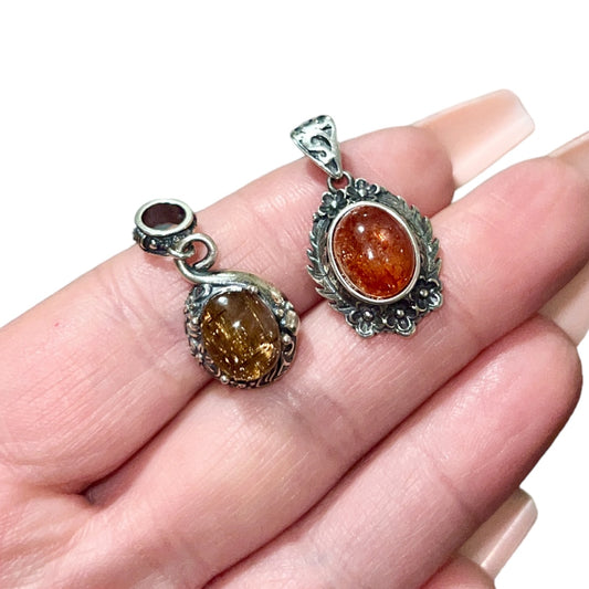 S925 Rutile Quartz & Sunstone Pendants